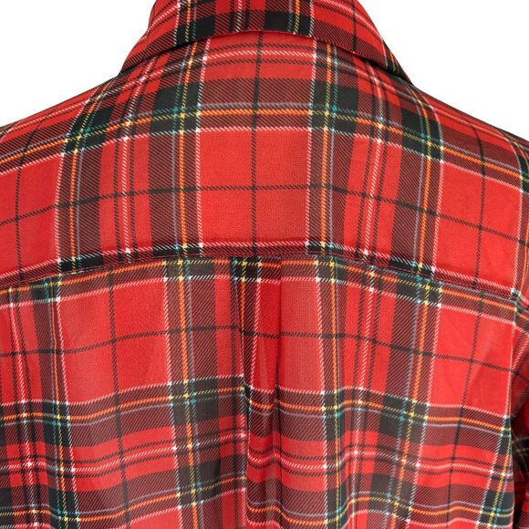 Decree Red Plaid Button Up Shirt Size Large Lightweight Long Sleeve Top - Picture 2 of 8